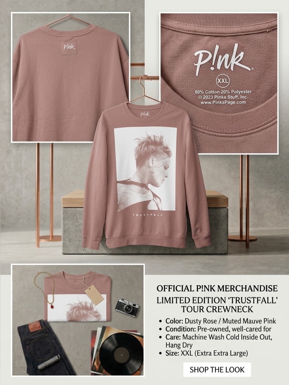 Trustfall Tour Crewneck Sweater - Dusty Rose (XXL)